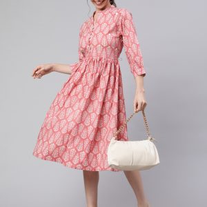Pink Ethnic Printed Flared Dress